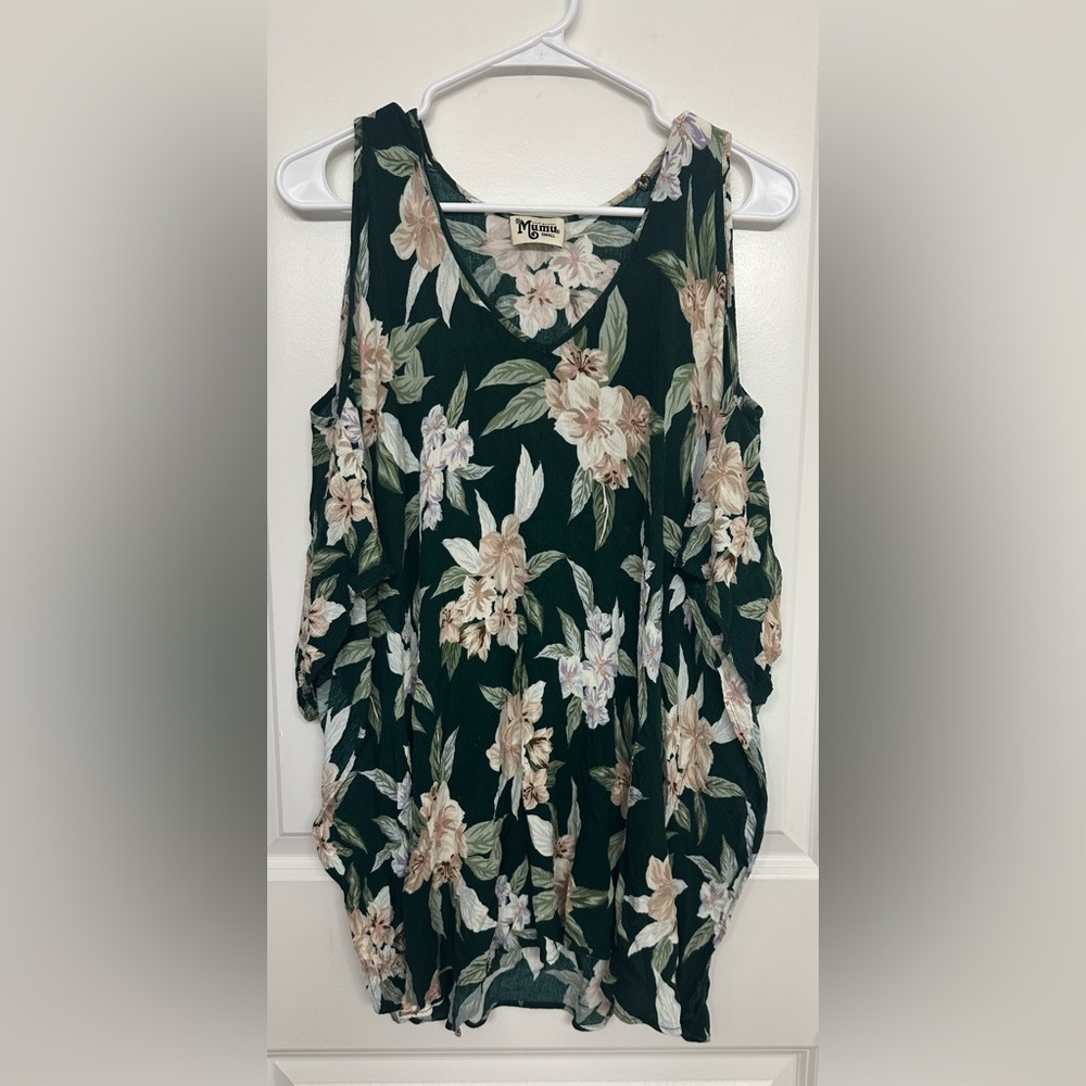 Show Me Your Mumu Sleeveless Floral Tunic Top Small Green Pink